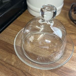 Princess House Crystal Vintage Heritage Round Butter Cheese Dome & Plate Server